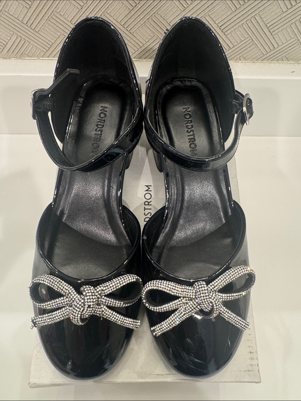 Nordstrom Kids' Kam Pump Black Patent Mary Jane Heels with Crystal Bow Accent 3